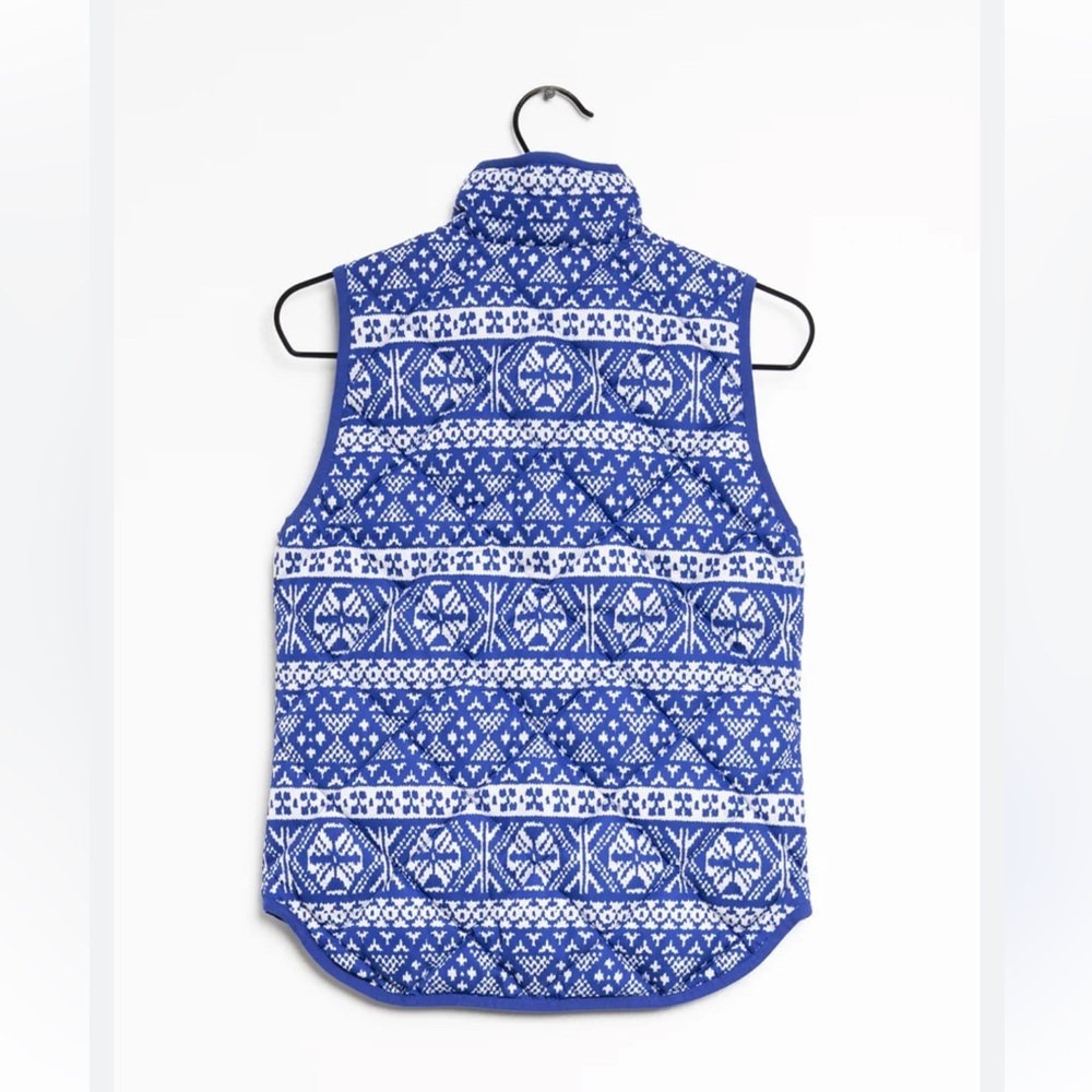 J. Crew Fair Isle Blue & White Quilted Vest. Size L. Style E4865 - Picture 2 of 9